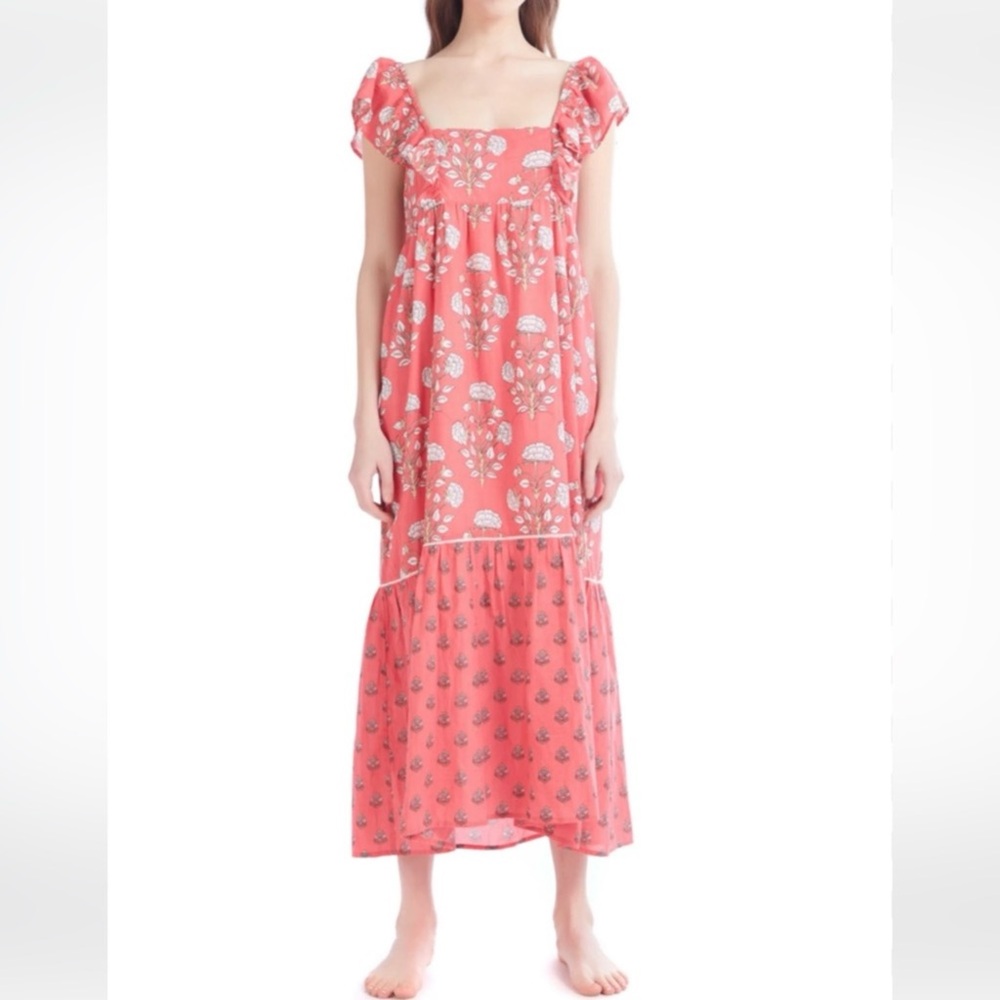 Ro's Garden Pink Jimmy Dress Size M Floral Flutter Sleeve Boho Cottage